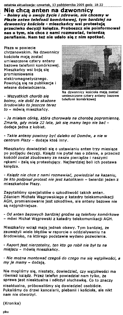 Nie chc anteny na dzwonnicy
