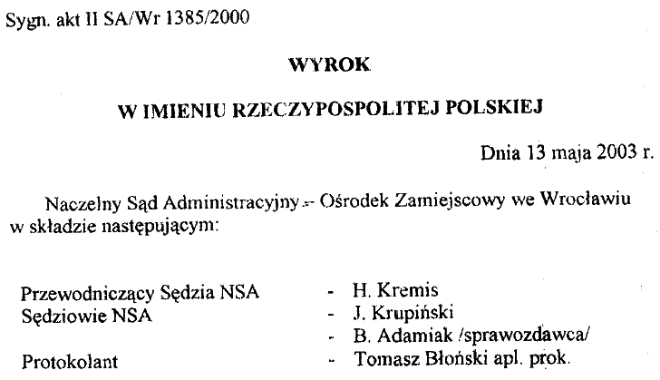 tytuł wyroku Polanica 2003